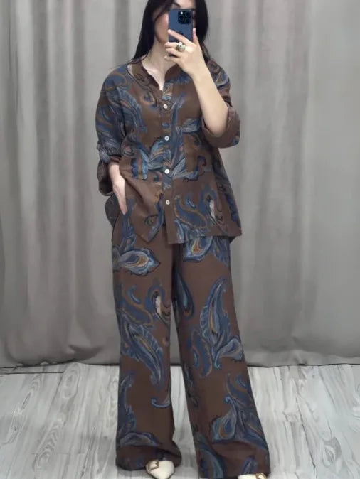 Single-Breasted Blouse and Trouser Set