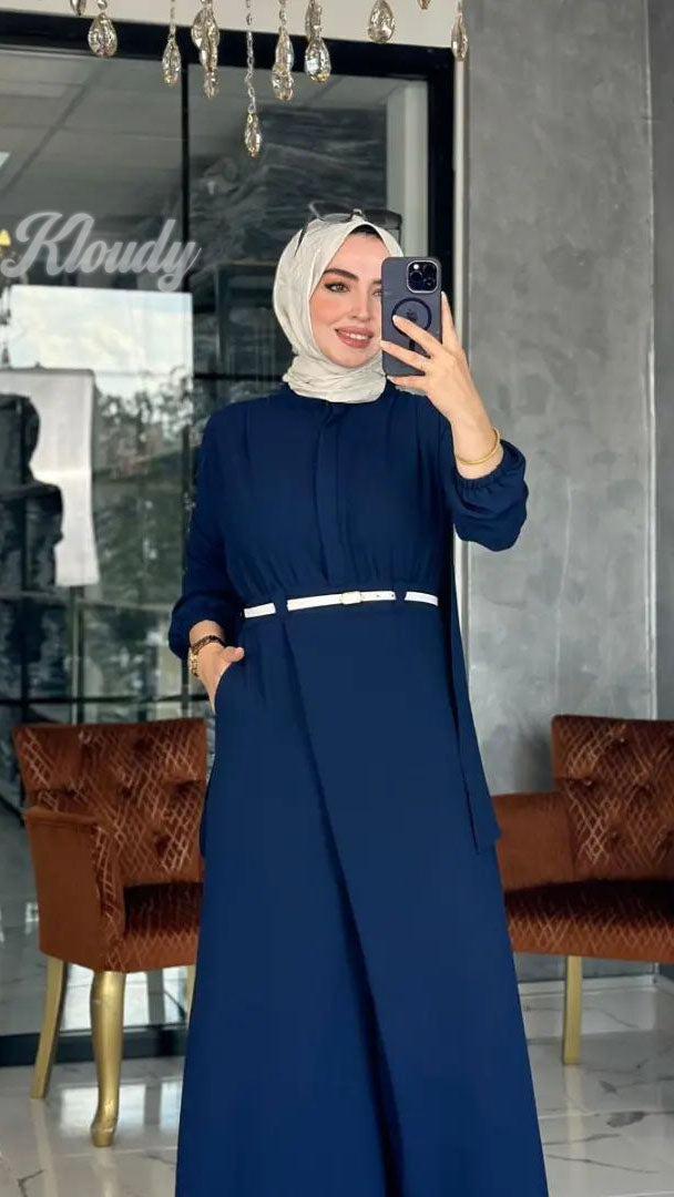 أونسومبل نسائي محتشم بقصة فضفاضة وحزام أنيق