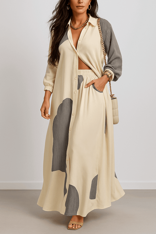 طقم عصري فضفاض بطبعة أوراق الشجر الكبيرة