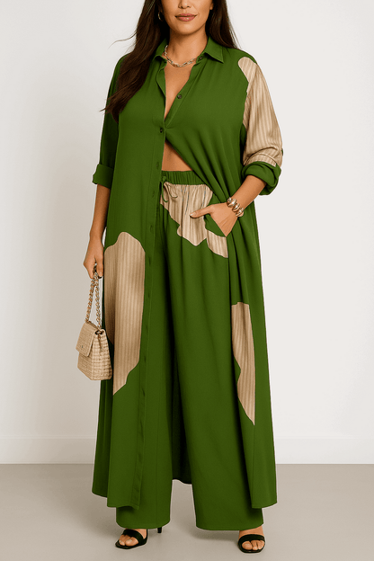 طقم عصري فضفاض بطبعة أوراق الشجر الكبيرة