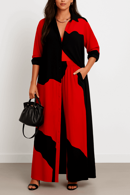 طقم عصري فضفاض بطبعة أوراق الشجر الكبيرة