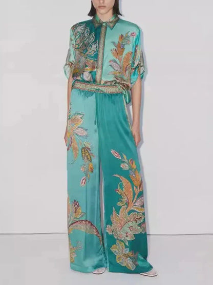 طقم قميص ريترو وبنطال واسع الساق