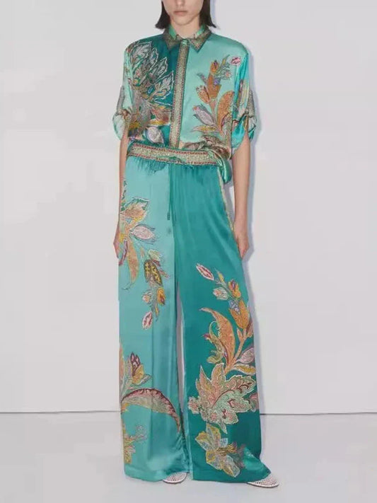 طقم قميص ريترو وبنطال واسع الساق