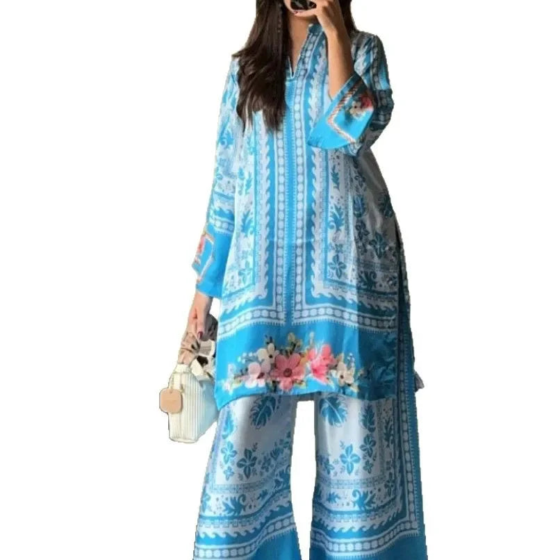 طقم تونيك مغربي أنيق بنقوش الزهور الزاهية