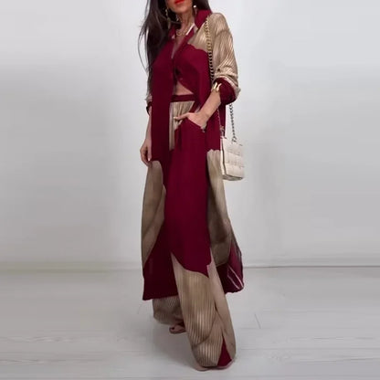 طقم عصري فضفاض بطبعة أوراق الشجر الكبيرة