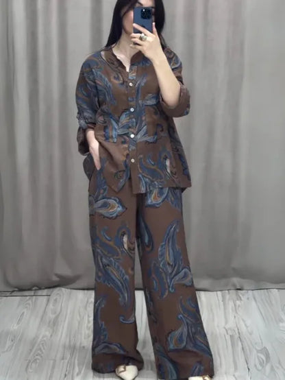 Single-Breasted Blouse and Trouser Set