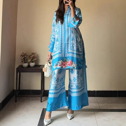 طقم تونيك مغربي أنيق بنقوش الزهور الزاهية