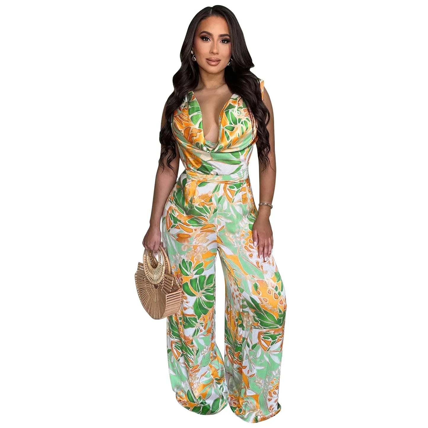 جمبسوت برقبة منسدلة وطبعة فنية نابضة بالحياة