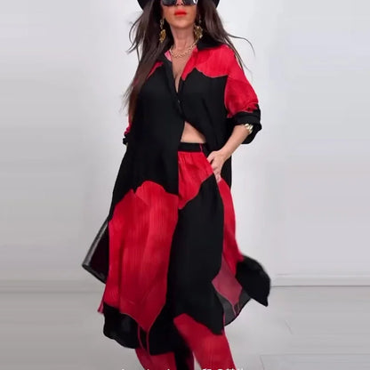 طقم عصري فضفاض بطبعة أوراق الشجر الكبيرة