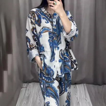 Single-Breasted Blouse and Trouser Set