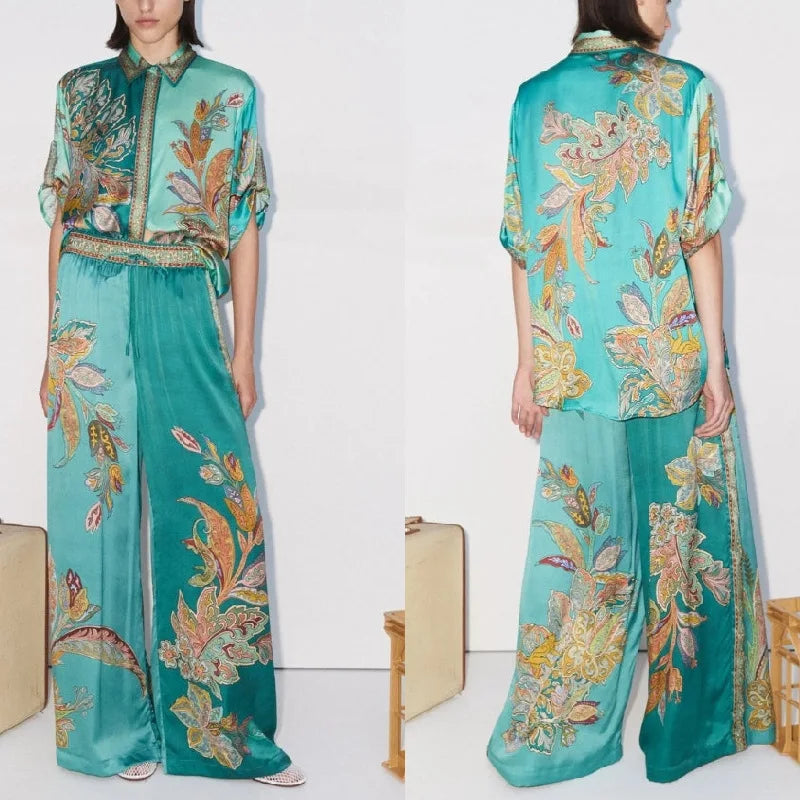 طقم قميص ريترو وبنطال واسع الساق