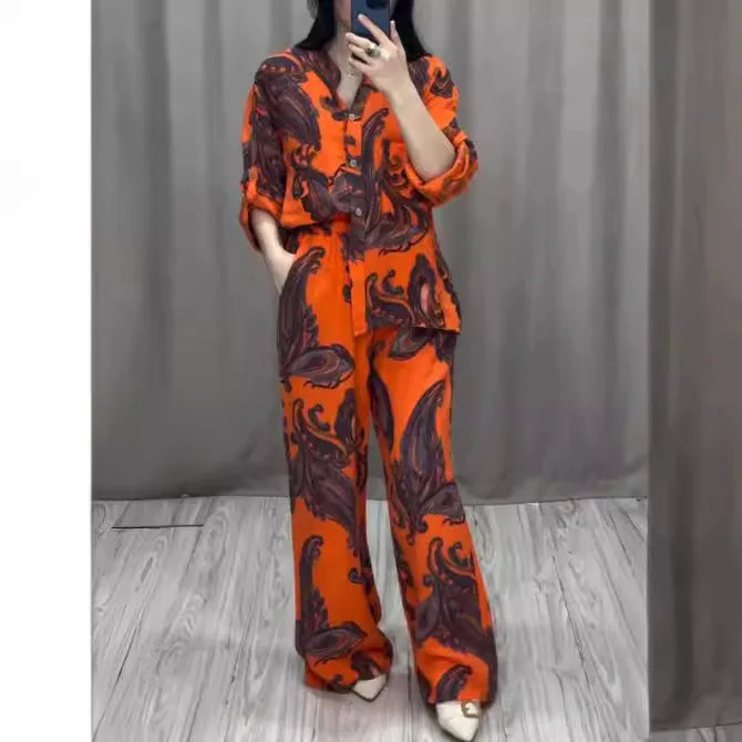 Single-Breasted Blouse and Trouser Set