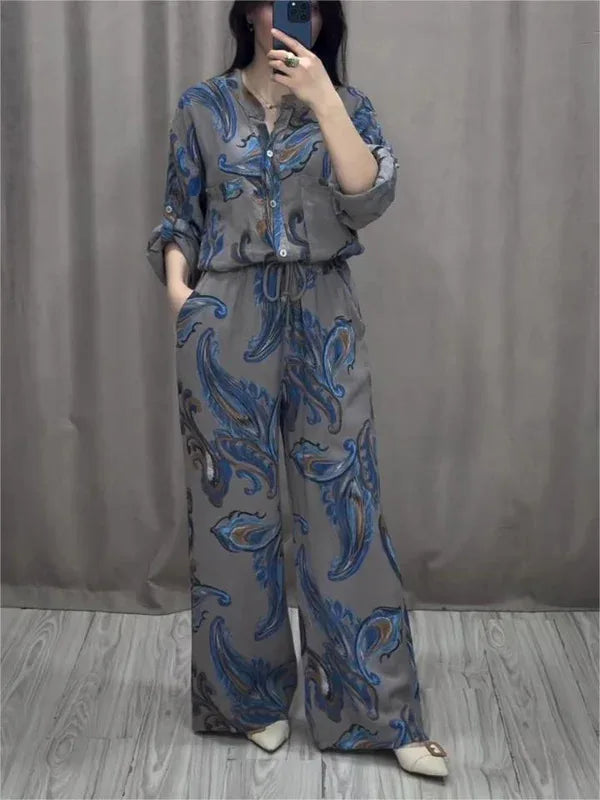 Single-Breasted Blouse and Trouser Set
