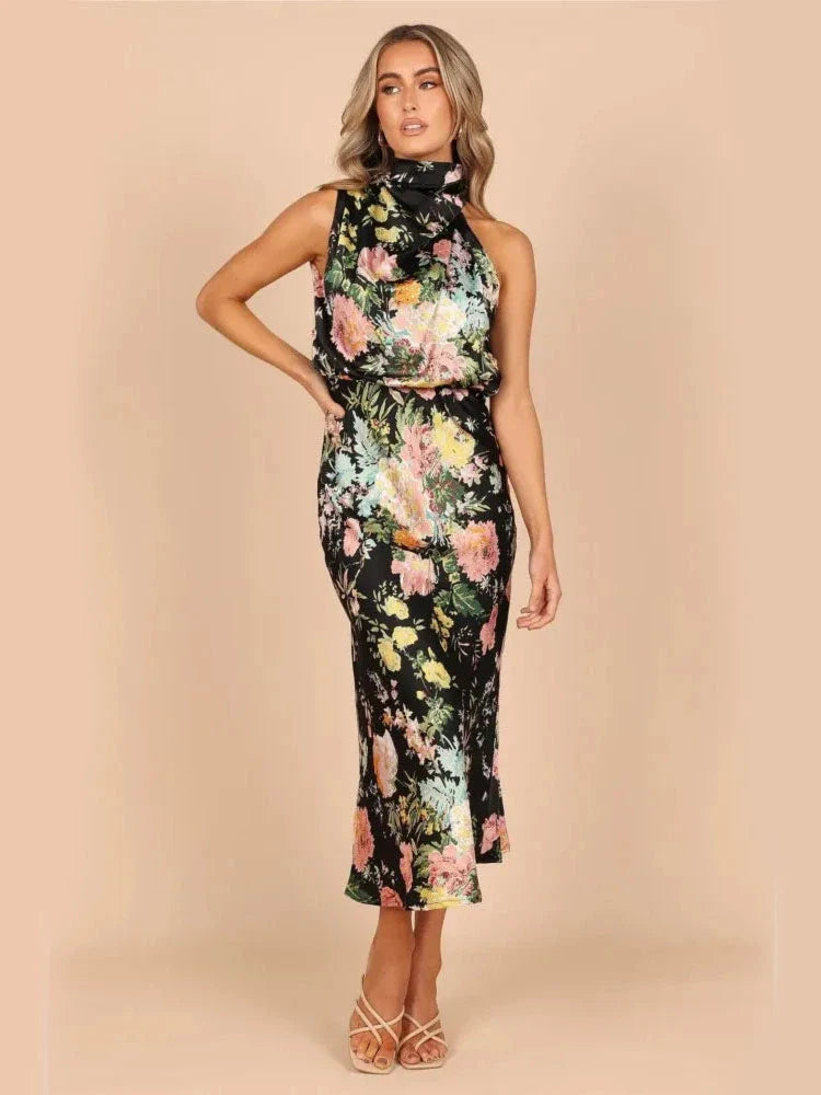 Mock Neck Spaghetti Strap Sheath Dress